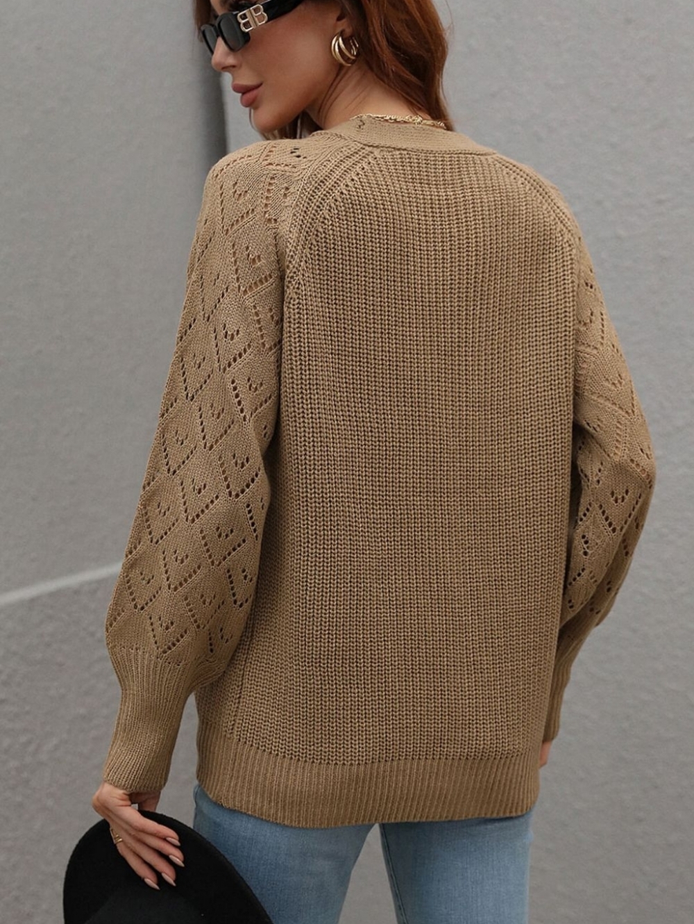 Charli Rib-Knit Raglan Cardigan - Tan - Picture 3 of 7